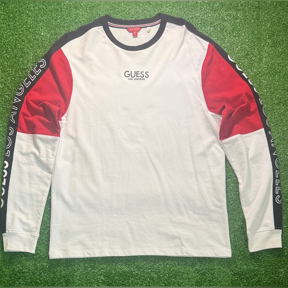 Guess White and Red Long Sleeve Tee